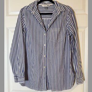 Old Navy Blue & White Striped Collared Shirt - Size Medium